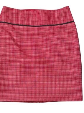 Vintage Red Plaid Pencil Skirt with Black Trim